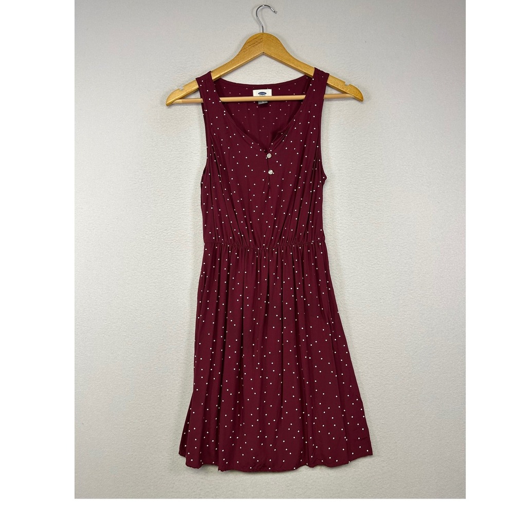 Retro Rockabilly Old Navy Women Small Burgundy Polka Dot Sleeveless Flare Dress